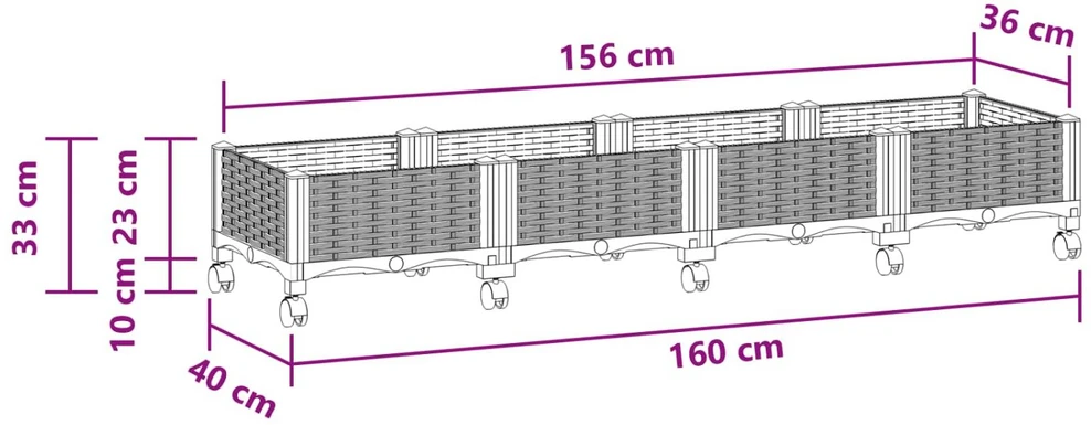Sodo puodynė su ratukais Balta 160 x 40 x 33 cm PP