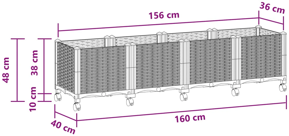 Sodo puodynė su ratukais Balta 160 x 40 x 44 cm PP