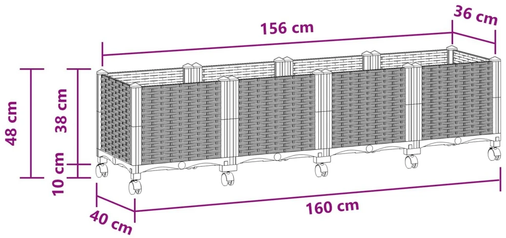 Sodo puodynė su ratukais Balta 160 x 40 x 48 cm PP