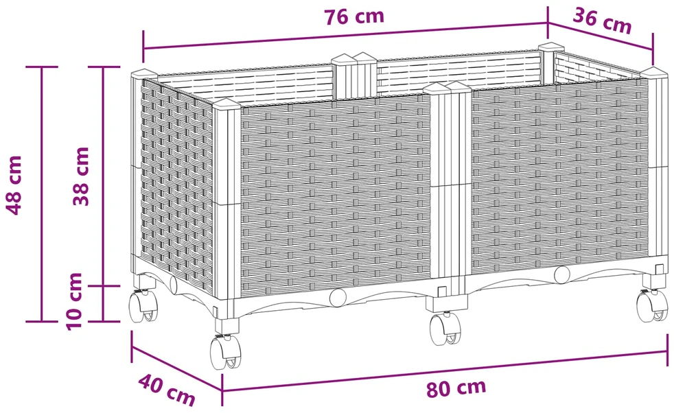 Sodo puodynė su ratukais Balta 80 x 40 x 48 cm PP