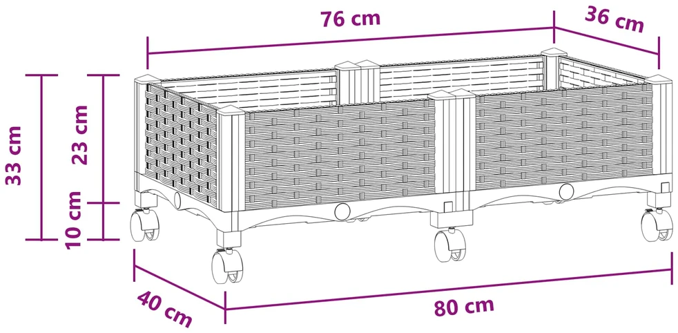 Sodo puodynė su ratukais Balta 80 x 40 x 33 cm PP