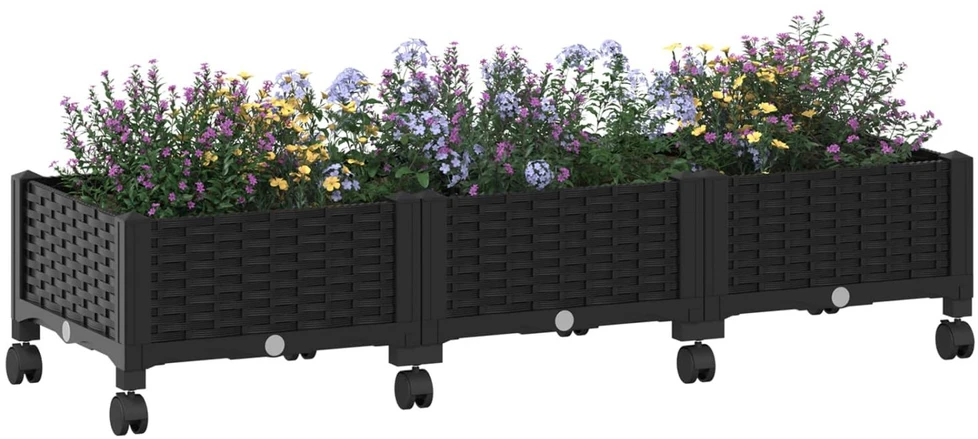 Sodo puodynė su ratukais Juoda 120 x 40 x 29 cm PP