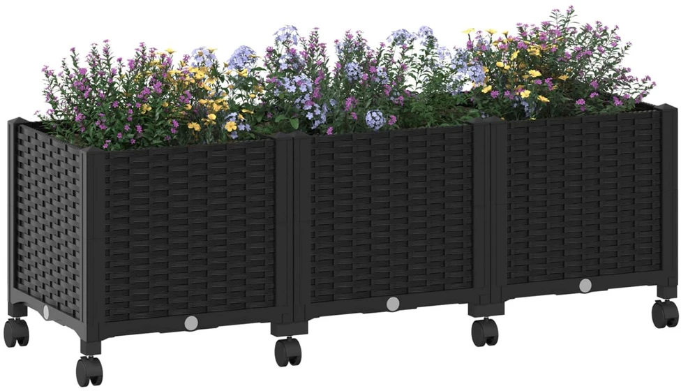 Sodo puodynė su ratukais Juoda 120 x 40 x 44 cm PP