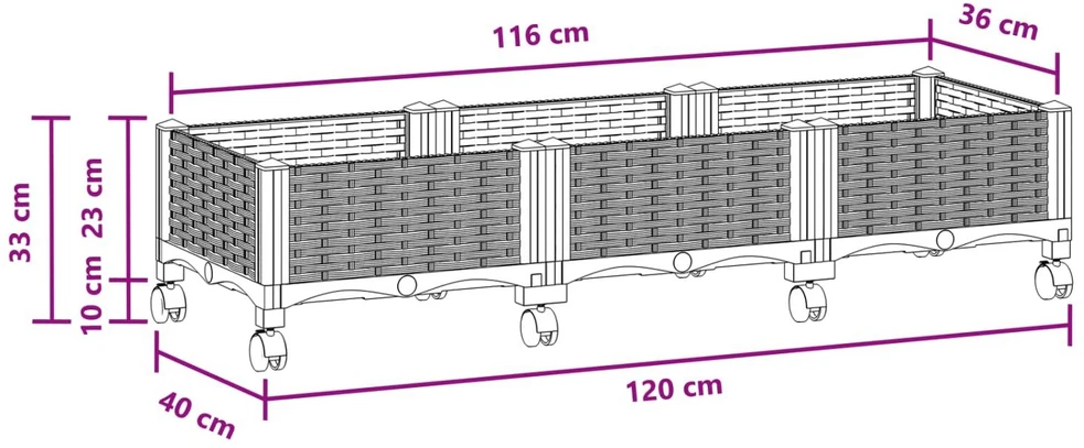 Sodo puodynė su ratukais Juoda 120 x 40 x 29 cm PP