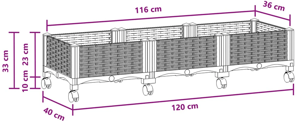 Sodo puodynė su ratukais Juoda 120 x 40 x 29 cm PP