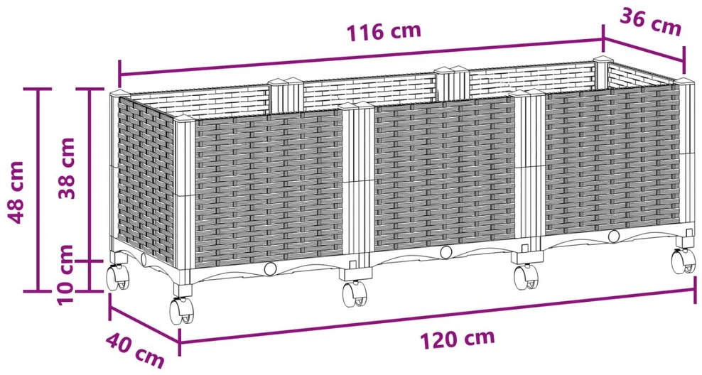 Sodo puodynė su ratukais Juoda 120 x 40 x 44 cm PP