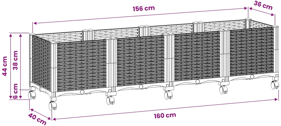 Sodo puodynė su ratukais Juoda 160 x 40 x 44 cm PP