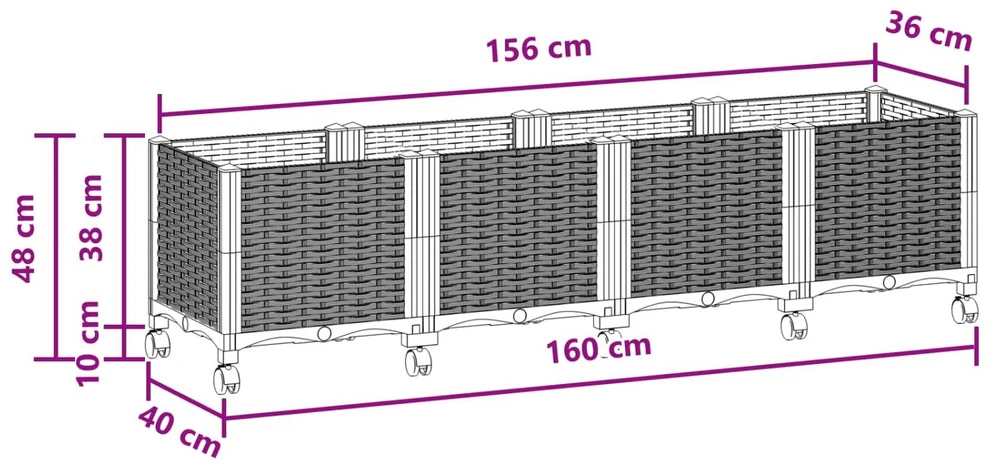Sodo puodynė su ratukais Juoda 160 x 40 x 44 cm PP