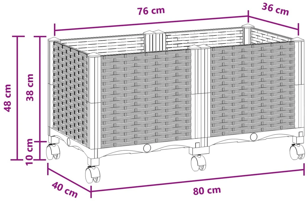 Sodo puodynė su ratukais Juoda 80 x 40 x 44 cm PP