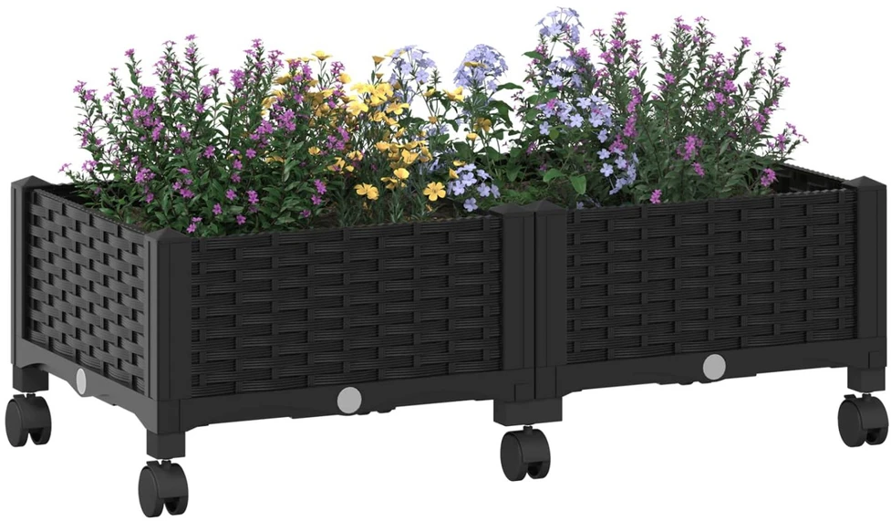 Sodo puodynė su ratukais Juoda 80 x 40 x 29 cm PP
