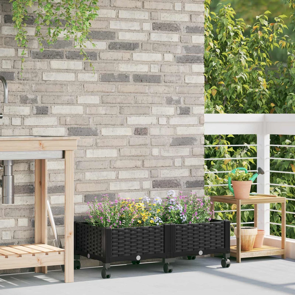 Sodo puodynė su ratukais Juoda 80 x 40 x 29 cm PP
