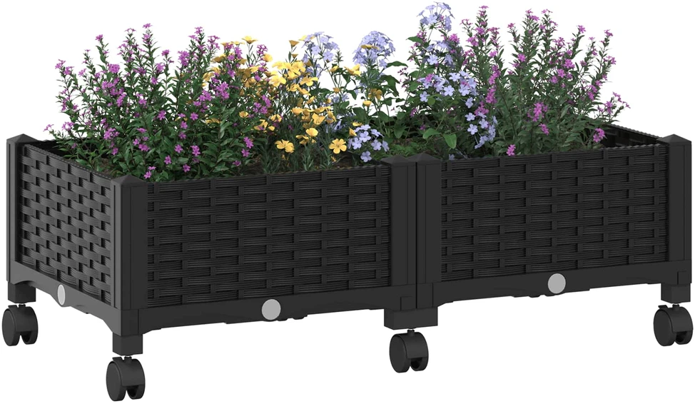 Sodo puodynė su ratukais Juoda 80 x 40 x 29 cm PP