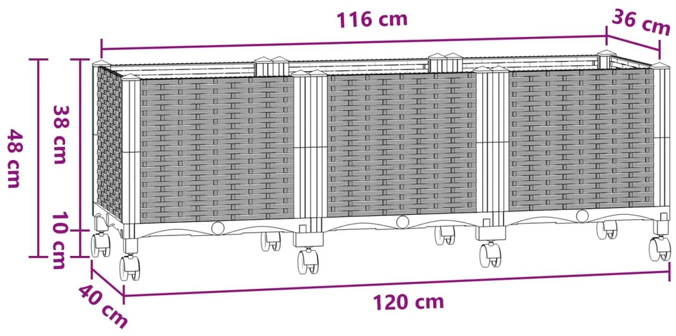 Sodo puodynė su ratukais Mėlyna Pilka 120 x 40 x 48 cm PP