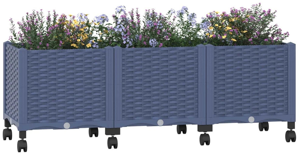 Sodo puodynė su ratukais Mėlyna Pilka 120 x 40 x 48 cm PP