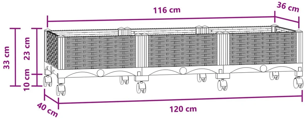 Sodo puodynė su ratukais Mėlyna Pilka 120 x 40 x 33 cm PP