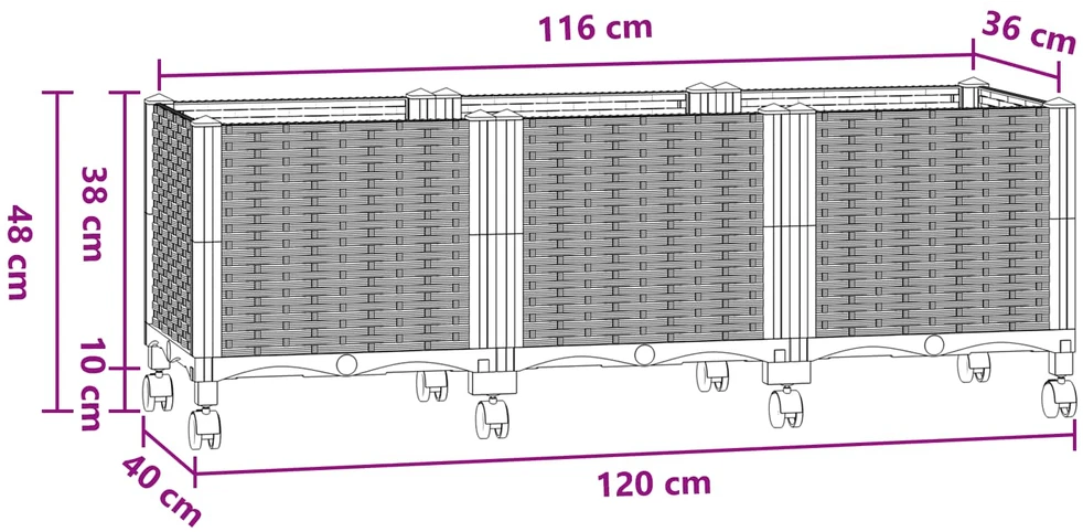 Sodo puodynė su ratukais Mėlyna Pilka 120 x 40 x 44 cm PP