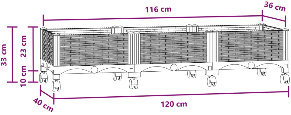 Sodo puodynė su ratukais Mėlyna Pilka 120 x 40 x 29 cm PP