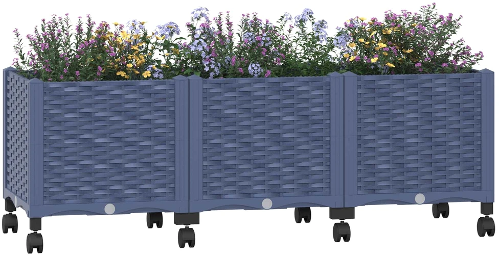 Sodo puodynė su ratukais Mėlyna Pilka 120 x 40 x 44 cm PP