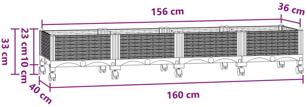 Sodo puodynė su ratukais Mėlyna Pilka 160 x 40 x 29 cm PP