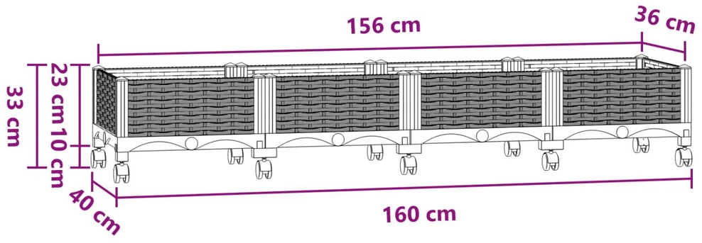 Sodo puodynė su ratukais Mėlyna Pilka 160 x 40 x 33 cm PP