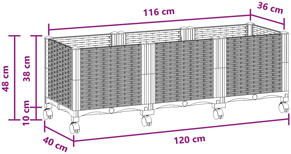 Sodo puodynė su ratukais Ruda 120 x 40 x 44 cm PP