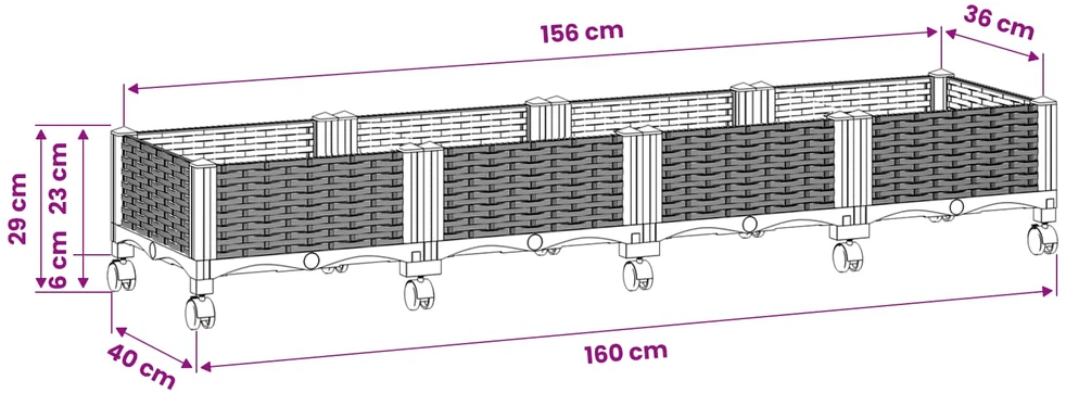 Sodo puodynė su ratukais Ruda 160 x 40 x 29 cm PP
