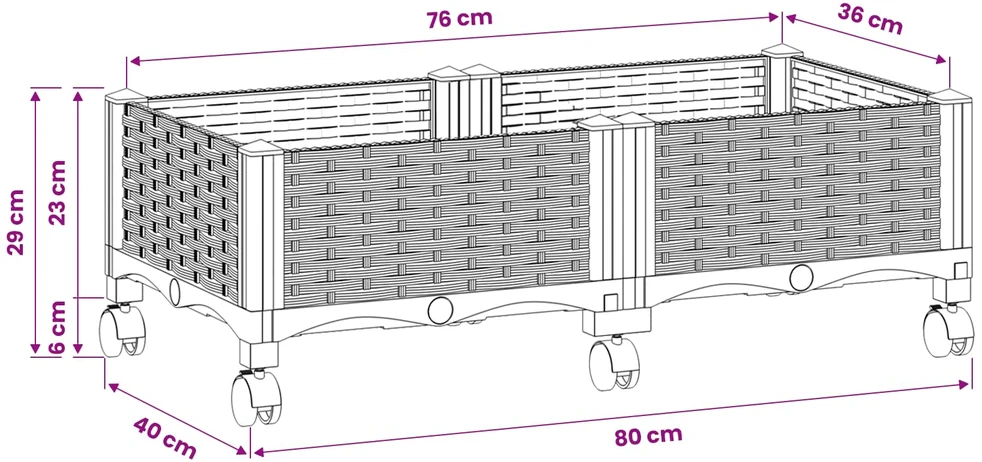 Sodo puodynė su ratukais Ruda 80 x 40 x 29 cm PP
