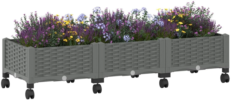 Sodo puodynė su ratukais Šviesiai pilka 120 x 40 x 33 cm PP