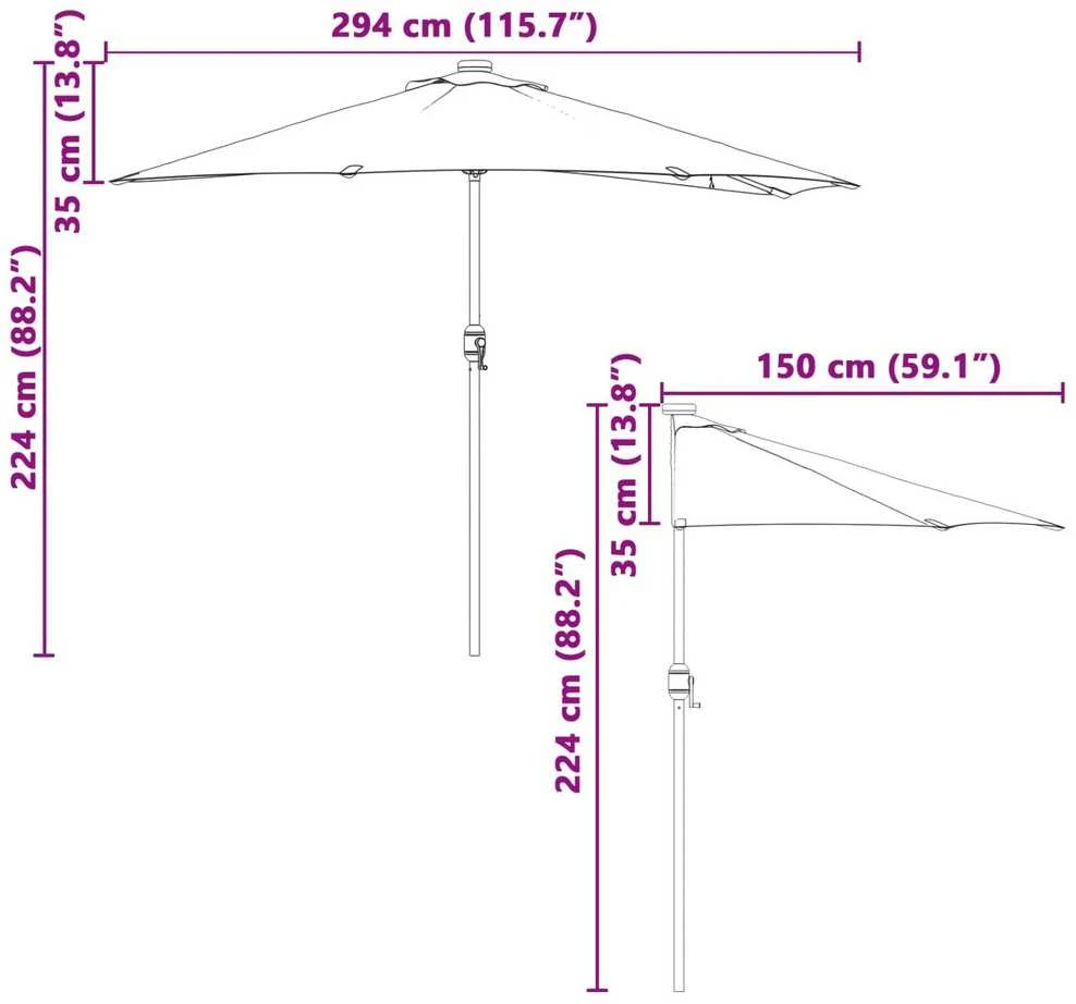 Sodo skėtis 294 x 150 x 224 cm Poliesteris ir plienas Žalia