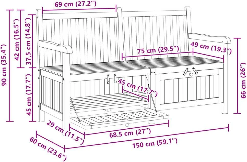 Sodo suolas su saugykla 150 x 60 x 90 cm Kieto teka medžio