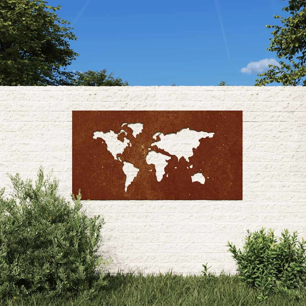 Nuotraukų rėmelis Sodo sienos dekoracija, 105x55cm, corten plienas, žemėlapis