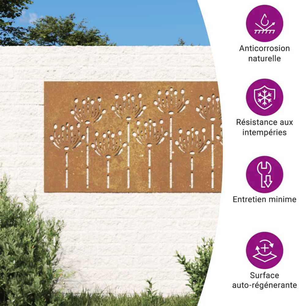 Nuotraukų rėmelis Sodo sienos dekoracija, 105x55cm, corten plienas, gėlių dizaino