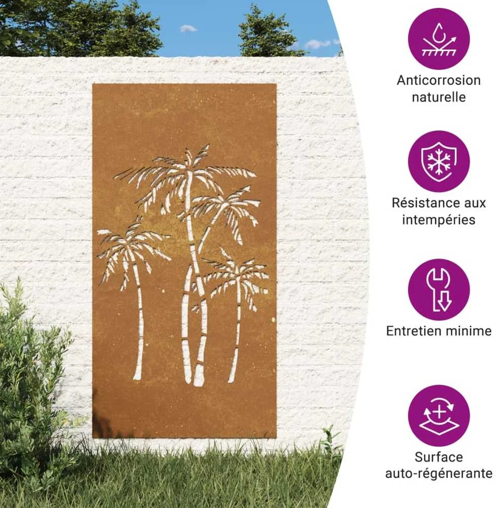 Nuotraukų rėmelis Sodo sienos dekoracija, 105x55cm, corten plienas, palmės