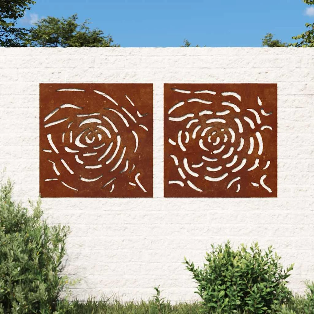 Nuotraukų rėmelis Sodo sienos dekoracija, 2 dalių, 55x55cm, corten plienas, rožė