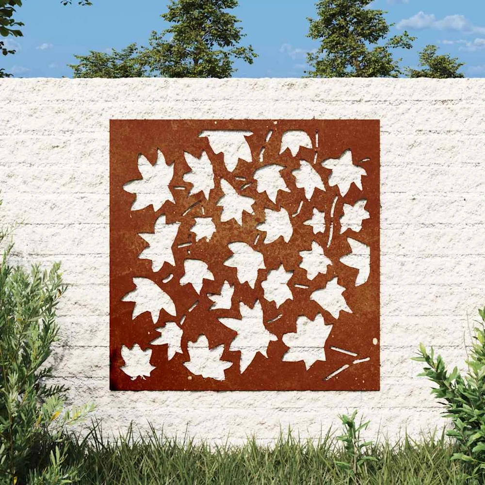 Nuotraukų rėmelis Sodo sienos dekoracija, 55x55cm, corten plienas, klevo lapai