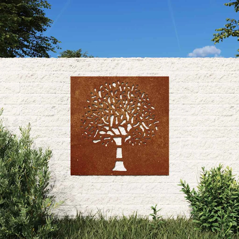 Nuotraukų rėmelis Sodo sienos dekoracija, 55x55cm, corten plienas, medžio dizaino