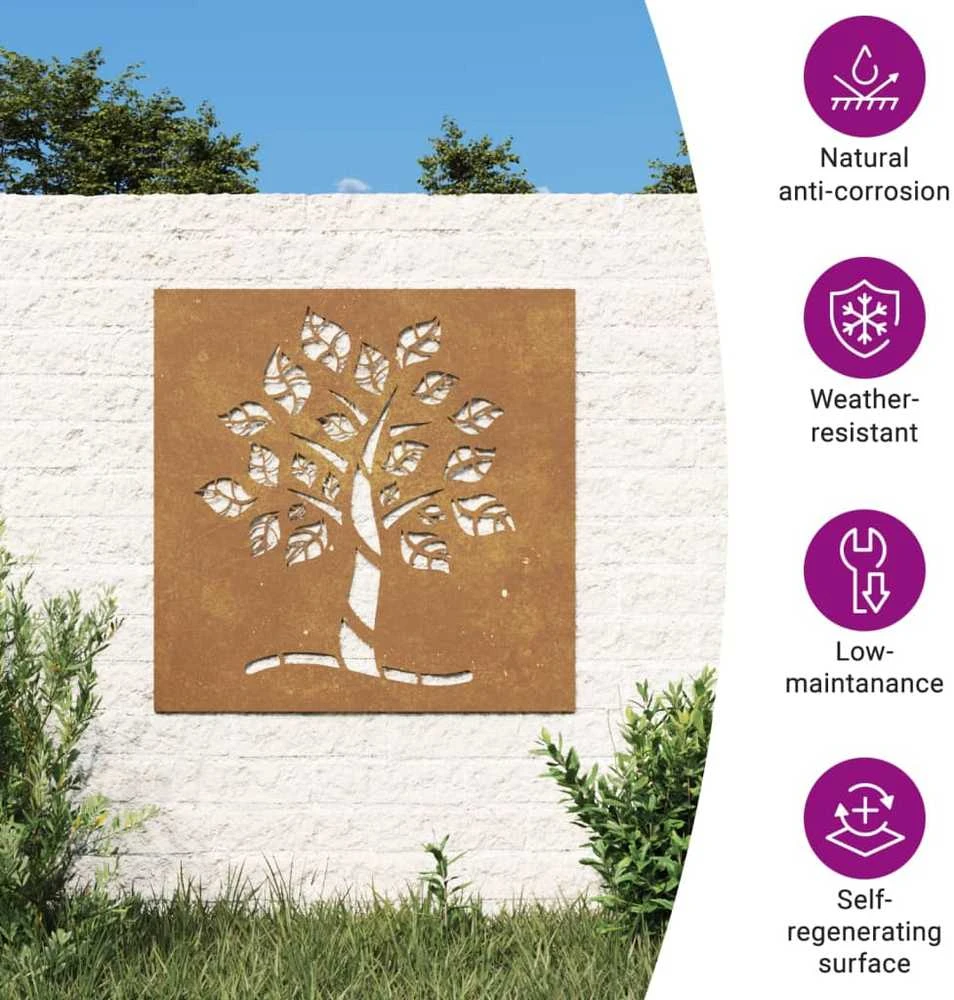 Nuotraukų rėmelis Sodo sienos dekoracija, 55x55cm, corten plienas, medžio dizaino