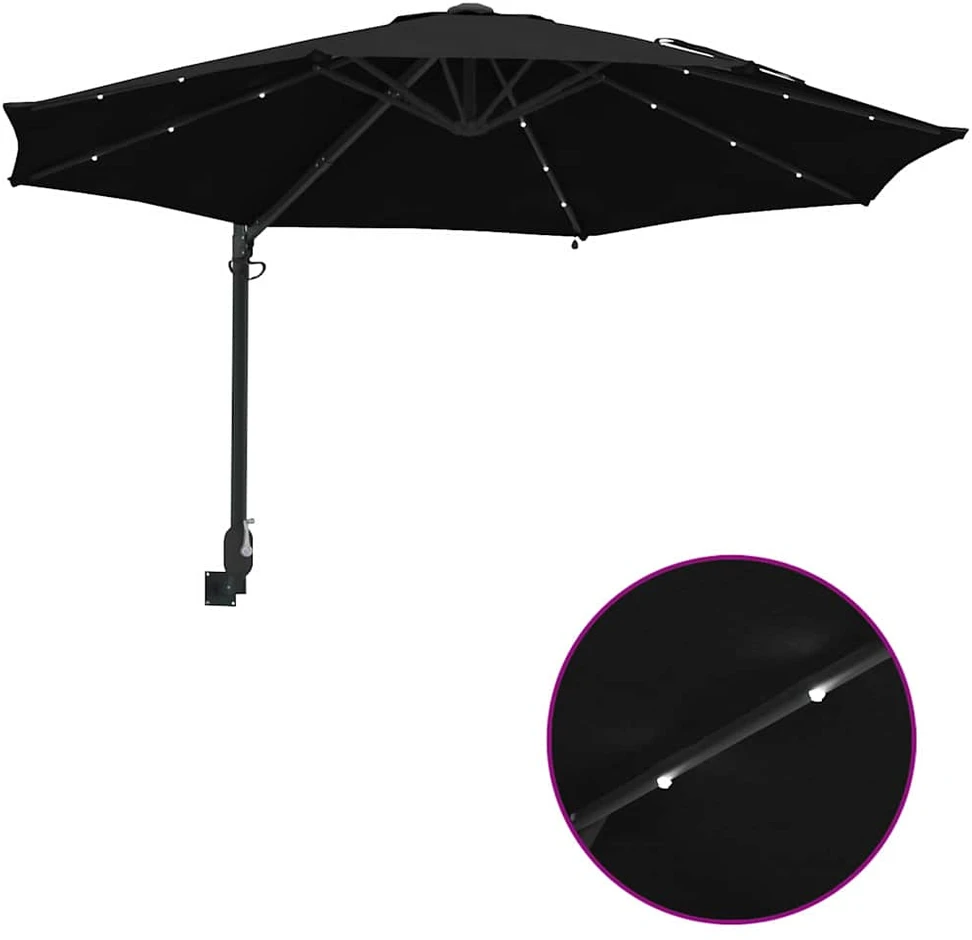 Sodo skėtis 248 x 248 x 148 cm Poliesteris ir plienas Juoda