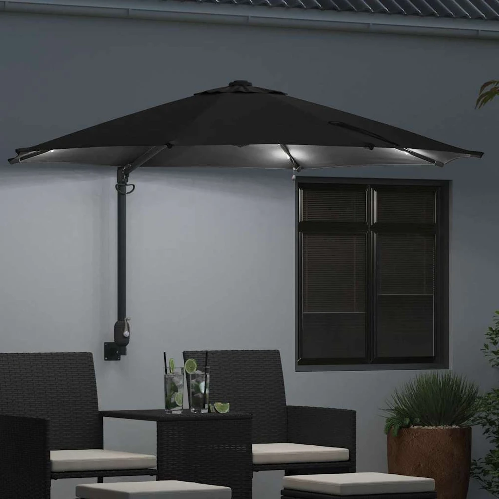 Sodo skėtis 248 x 248 x 148 cm Poliesteris ir plienas Juoda