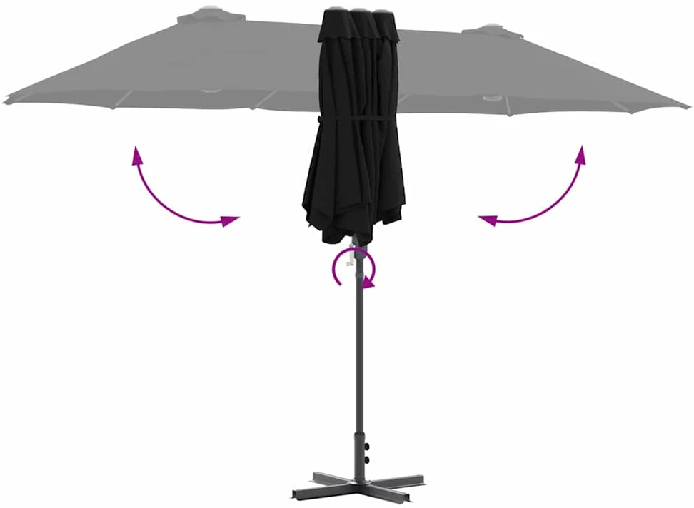 Sodo skėtis 370 x 197 x 239 cm Poliesteris ir aliuminis Juoda
