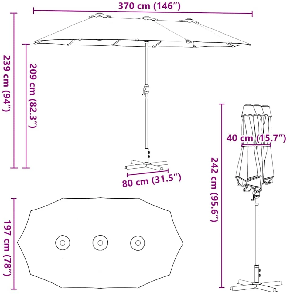 Sodo skėtis 370 x 197 x 239 cm Poliesteris ir aliuminis