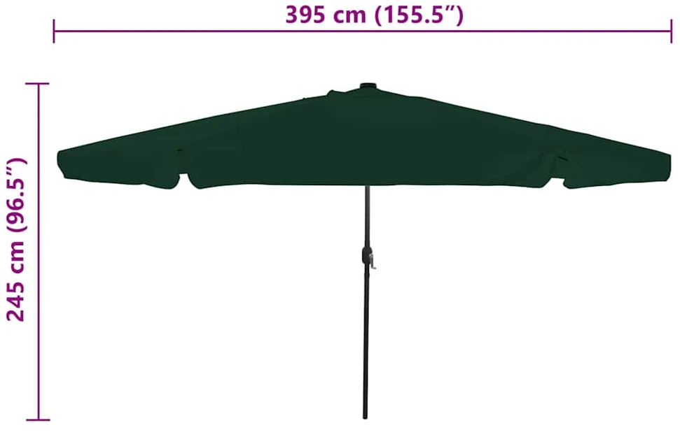 Sodo skėtis 395 x 395 x 245 cm Poliesteris Apvali Žalia