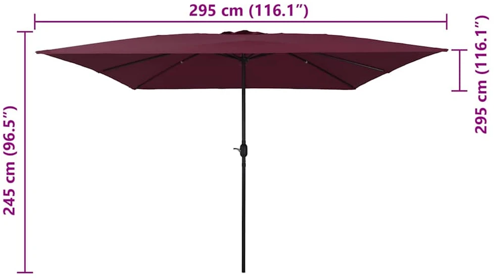 Sodo skėtis Bordo raudona 295 x 295 x 245 cm