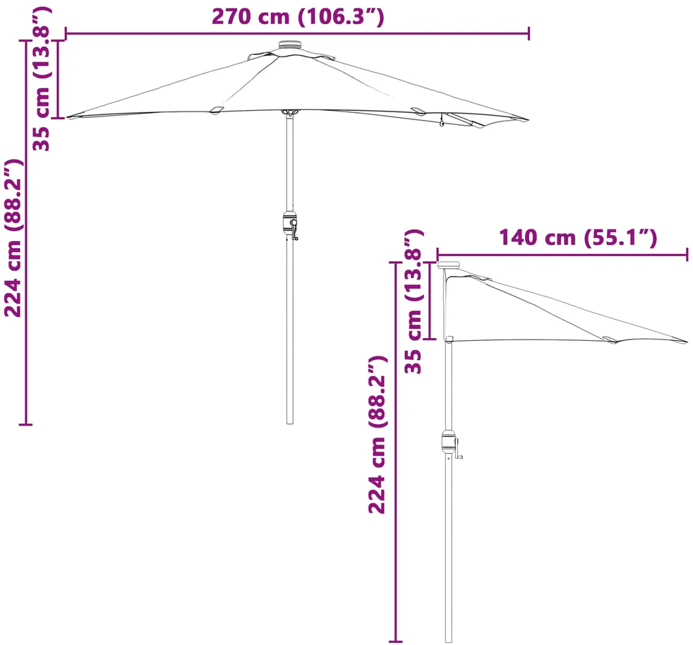 Sodo skėtis Juoda 294 x 150 x 223 cm Poliesteris ir plienas
