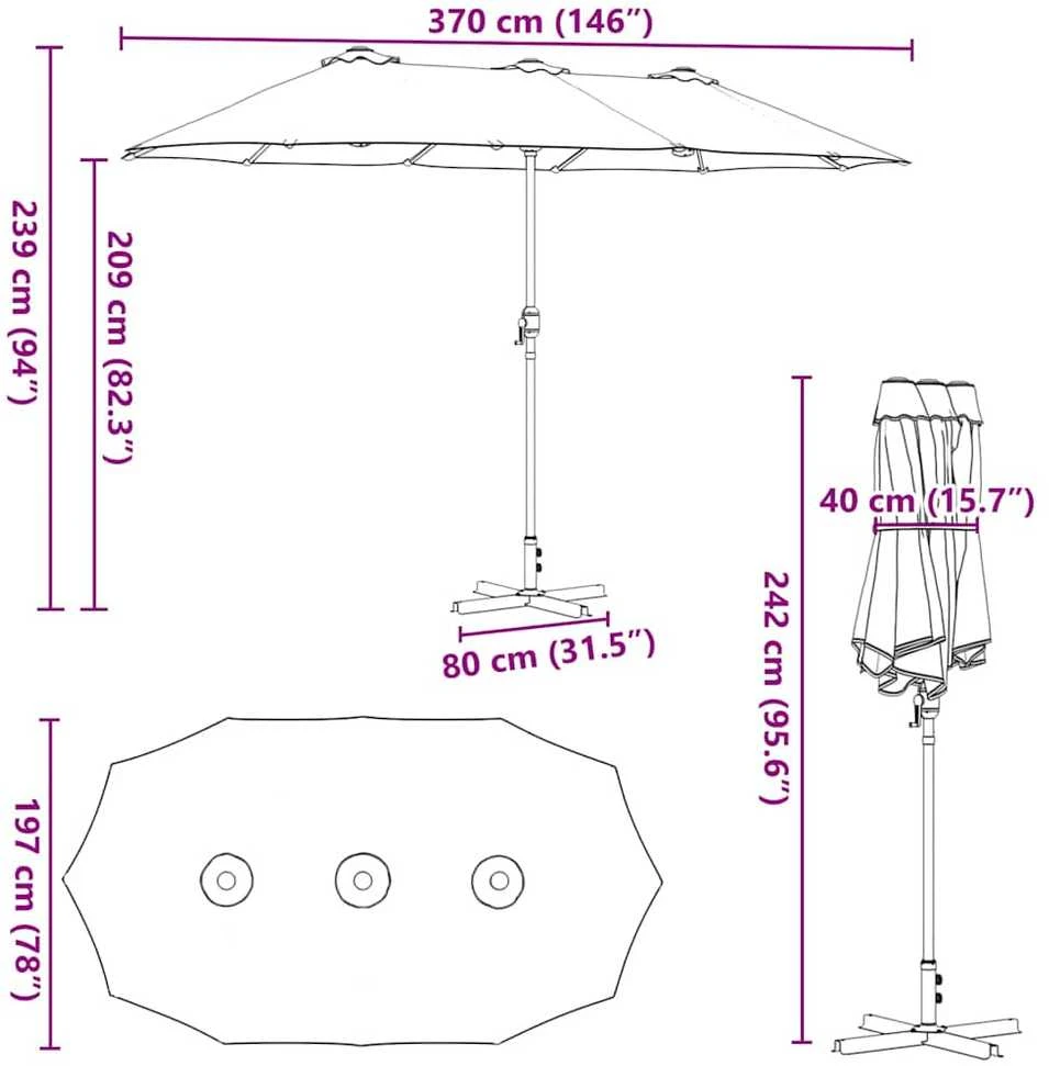 Sodo skėtis 370 x 197 x 239 cm Poliesteris ir aliuminis Juoda