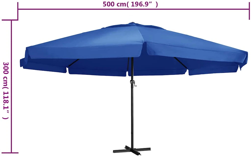 Sodo skėtis nuo saulės ir aliuminio stulpu, mėlynas, 500cm
