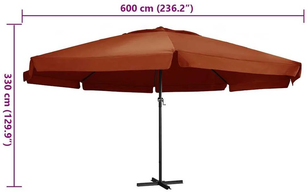 Sodo skėtis nuo saulės su aliuminio stulpu, terakota, 600cm