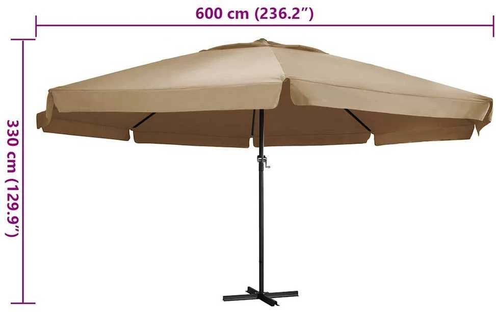 Sodo skėtis nuo saulės su aliuminio stulpu, taupe, 600cm