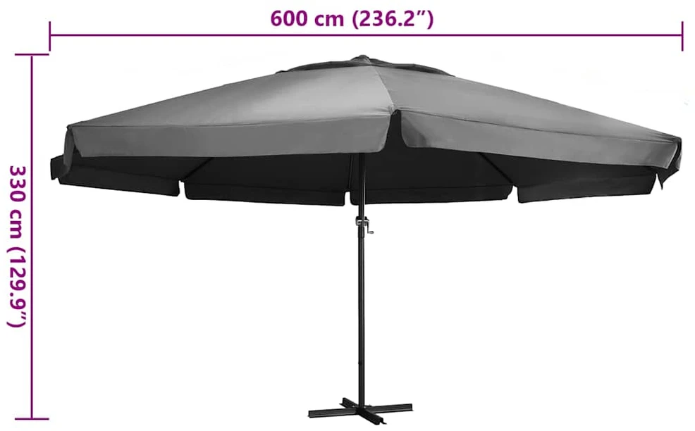 Sodo skėtis nuo saulės su aliuminio stulpu, antracito, 600cm