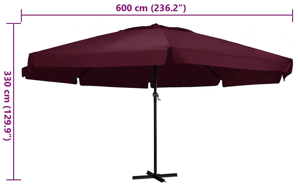 Sodo skėtis nuo saulės su aliuminio stulpu, raudonas, 600cm
